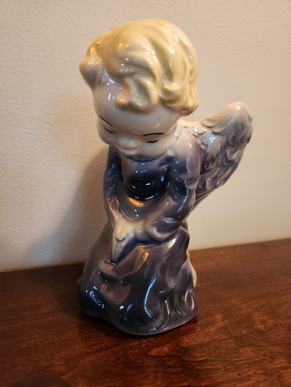 Vintage Royal Copley Angel Wall Pocket Blue & White Ceramic Vase